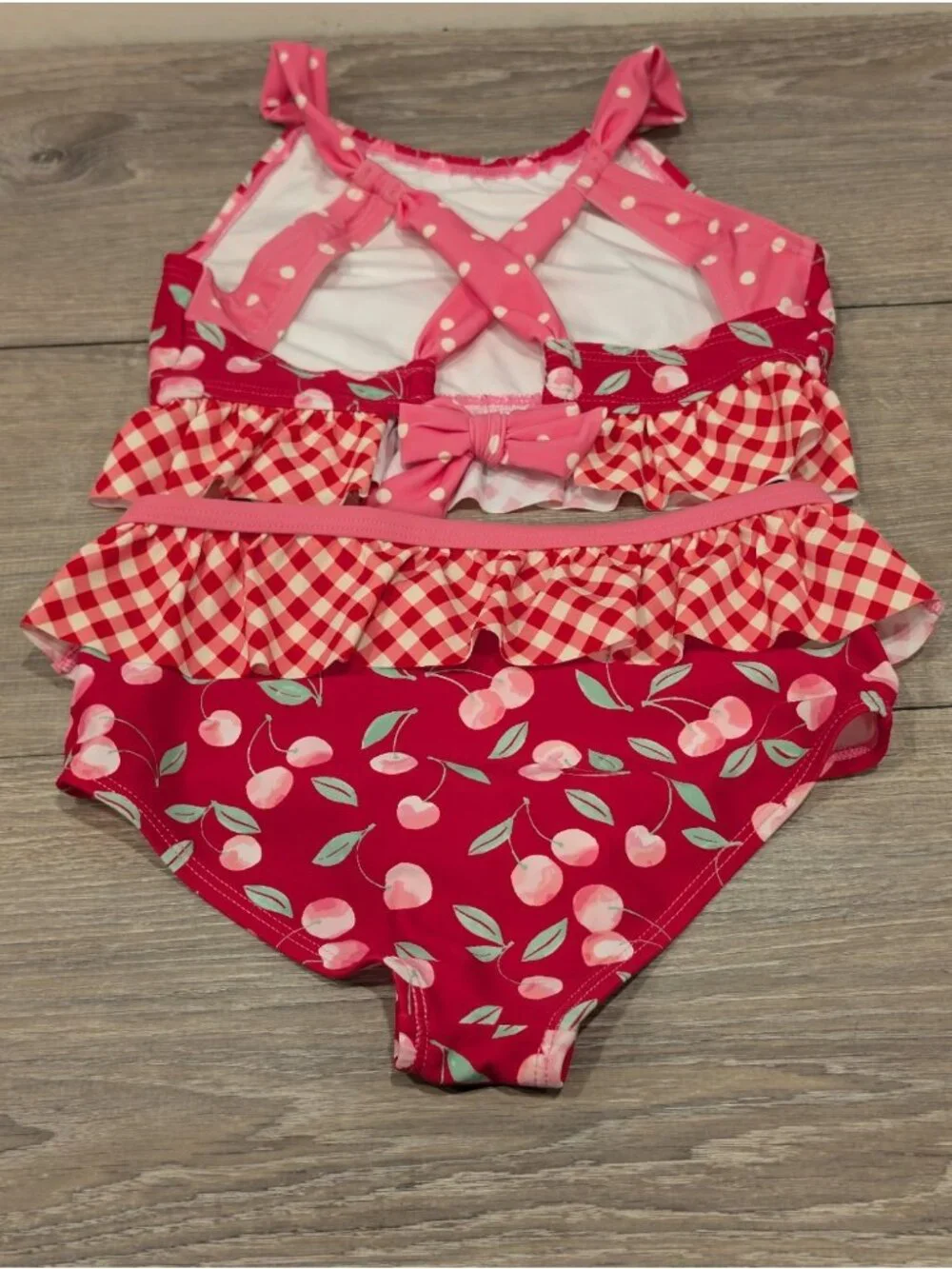 Matilda Jane Girls Sandy Springs Cherry Gingham Red Ruffle Two-Piece Swimsuit 10